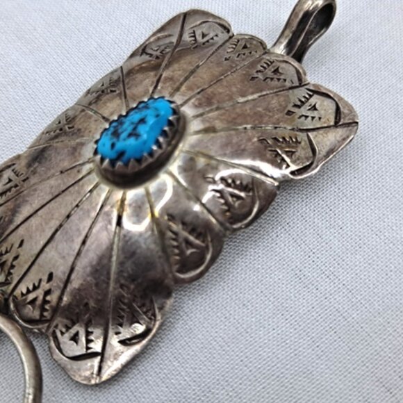 VINTAGE ~ AUTHENTIC CONCHO BELT ~ TURQUOISE TEPEES & SUNBURSTS ~ SIGNED/STERLING - Picture 7 of 12